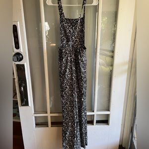 Black & White Ditsy Floral Print Overall Suspender Jumpsuit